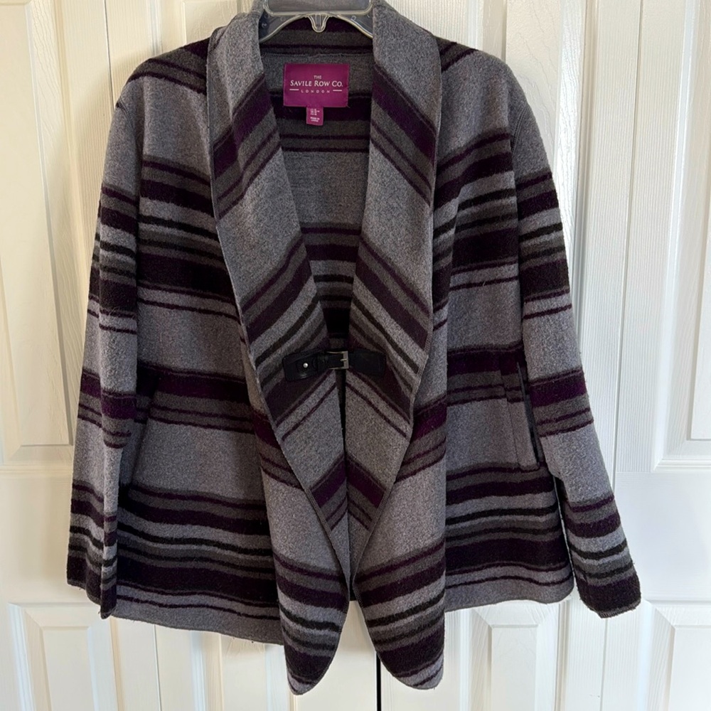 The Savile Row Co. London Dk. Gray & Plum Striped Wool/Polyester 2 Pocket Jacket